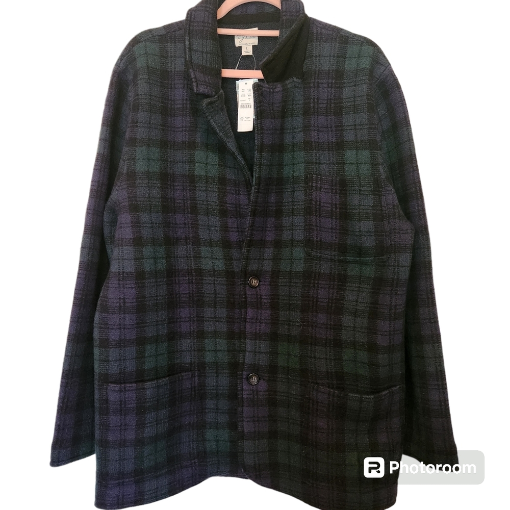 NWT J. Crew Merino Wool Plaid Boiled Blazer in Green and Purple